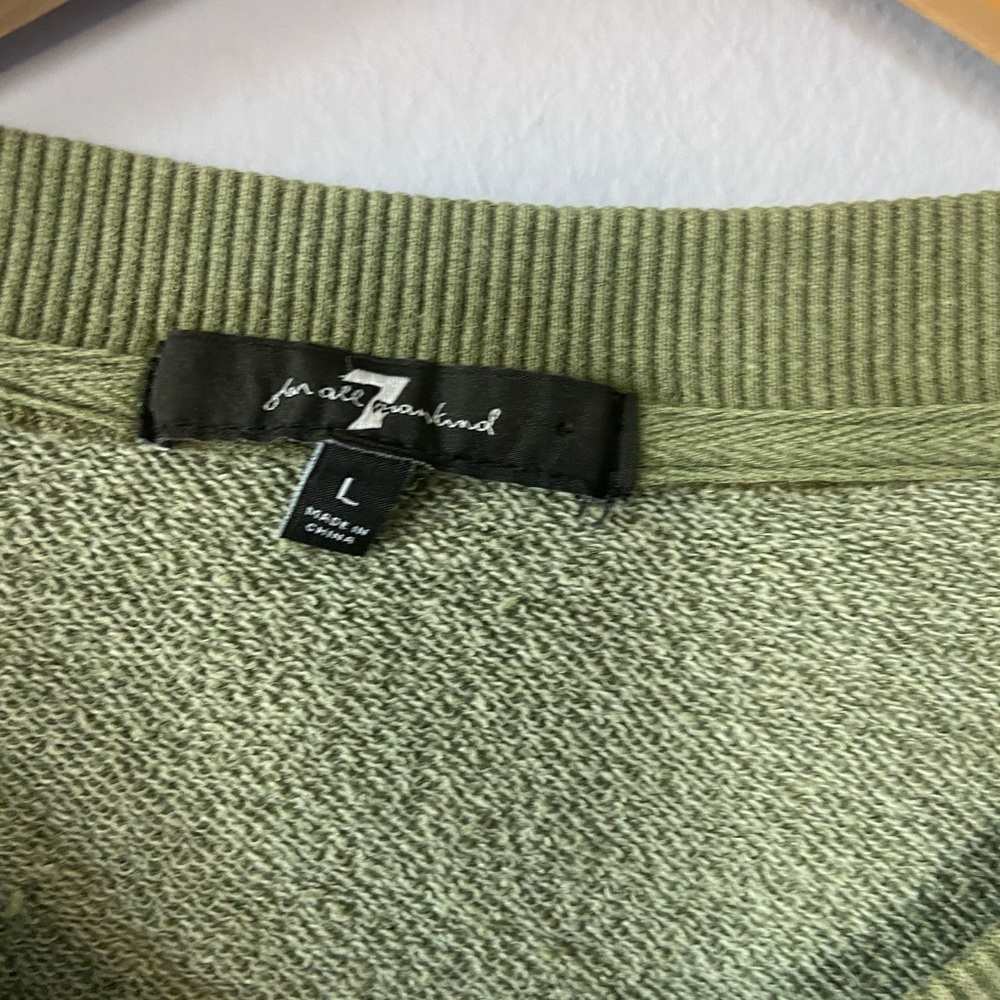 🛑SOLD 7 for All Mankind Army Green Ruffle Sleeve Cropped Sweatshirt - Picture 4 of 6